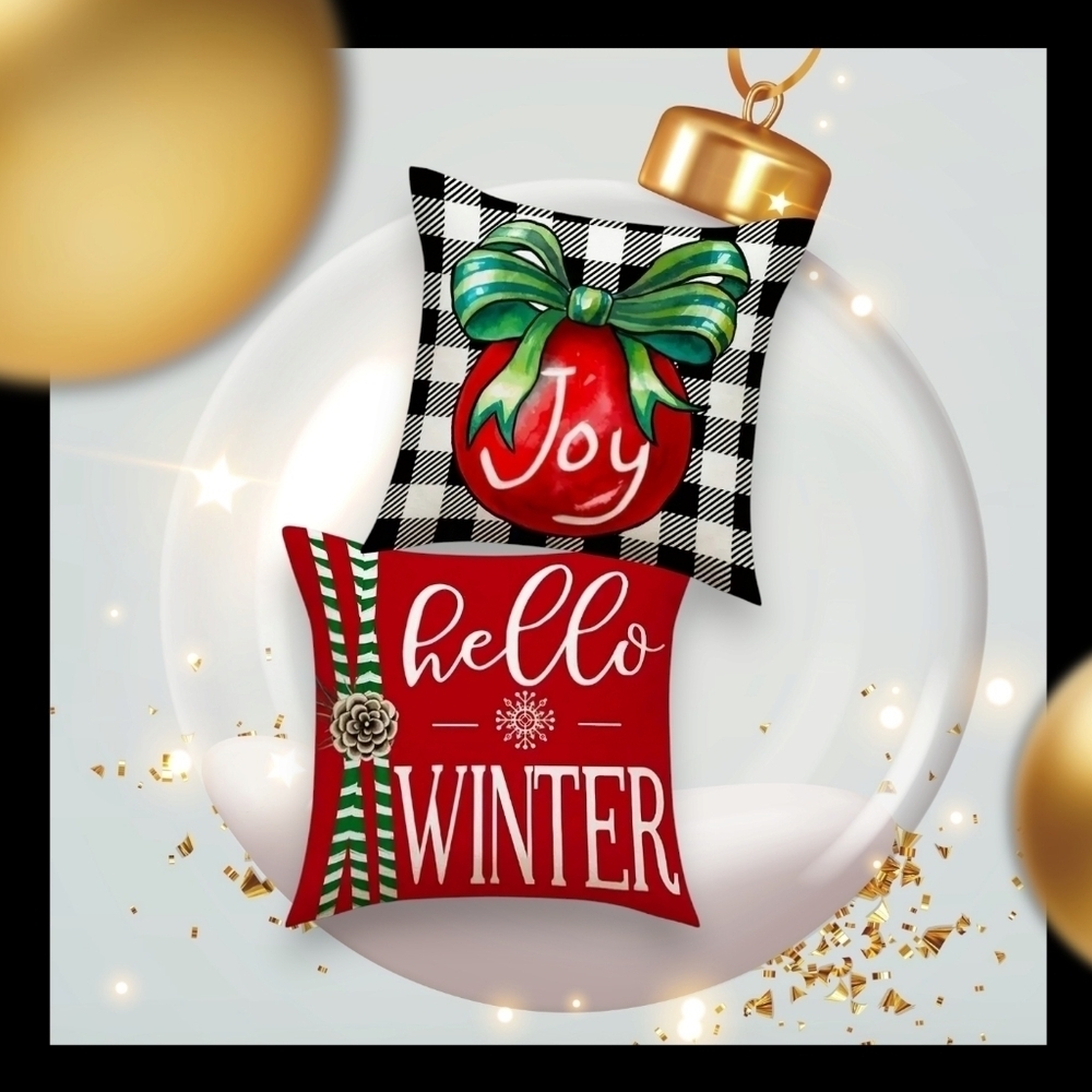 SET OF 2 CHRISTMAS THROW PILLOW COVERS.  BRAND NEW